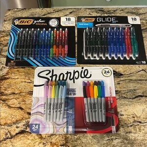 Sharpie markers and Bic pens assortment- new